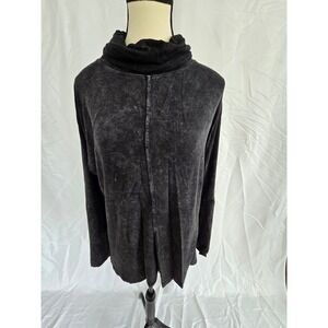 PROMEsa Women's Black‎ Mineral Wash Cowl Neck Long Sleeve Bell Sleeve Tunic Top